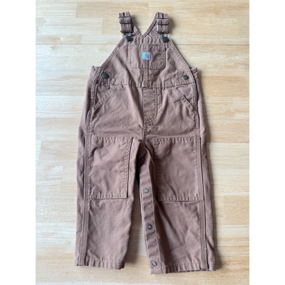 Carhartt Boys Size 18 Months Overalls Canvas Bib Double Knee Brown Duck Baby